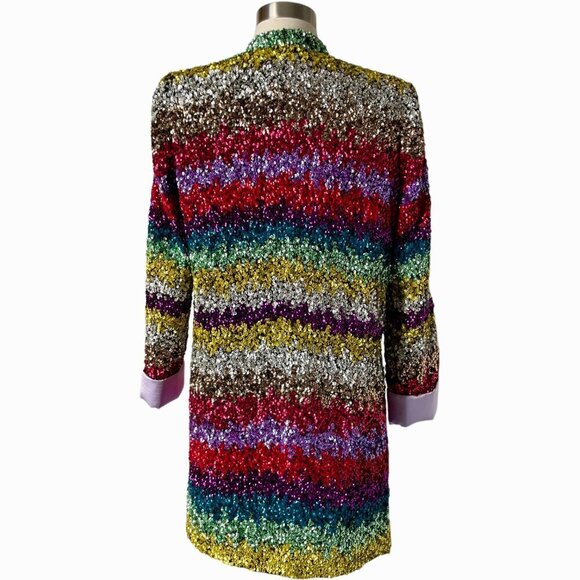 Alice + Olivia Linda Sequin Striped Open Jacket Coat - Picture 10 of 14